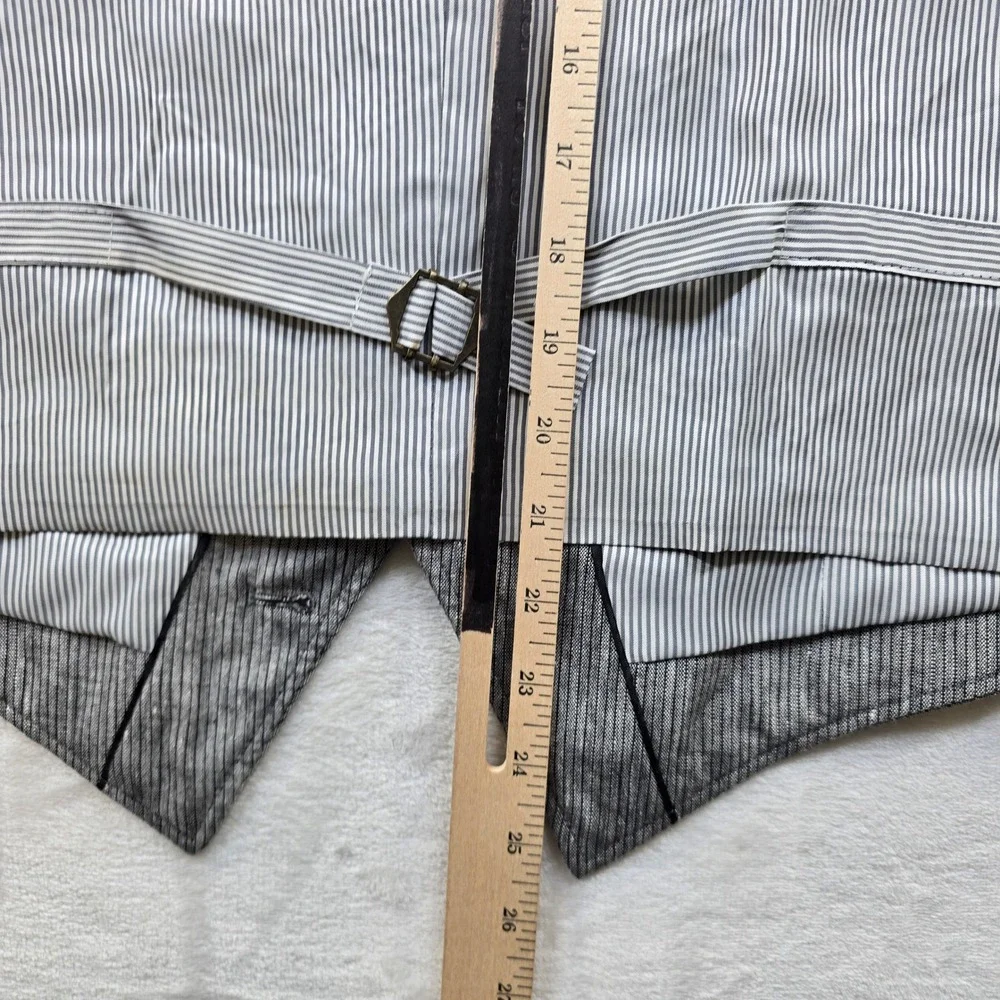 John Varvatos USA Vest Mens Small Grey White Pinstripe Linen Blend Waistcoat‎